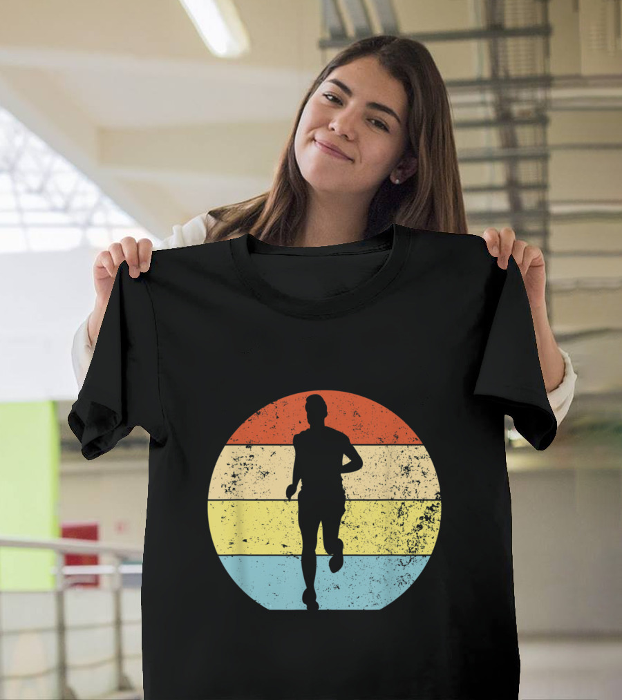 Running for Runners Retro Vintage Silhouette in Striped Circle T-Shirt