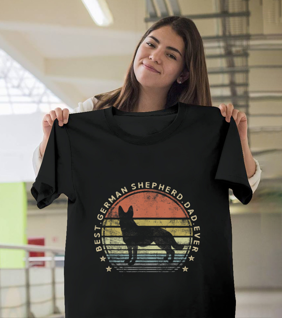 Best German Shepherd Dad Ever Vintage Sunset T-Shirt