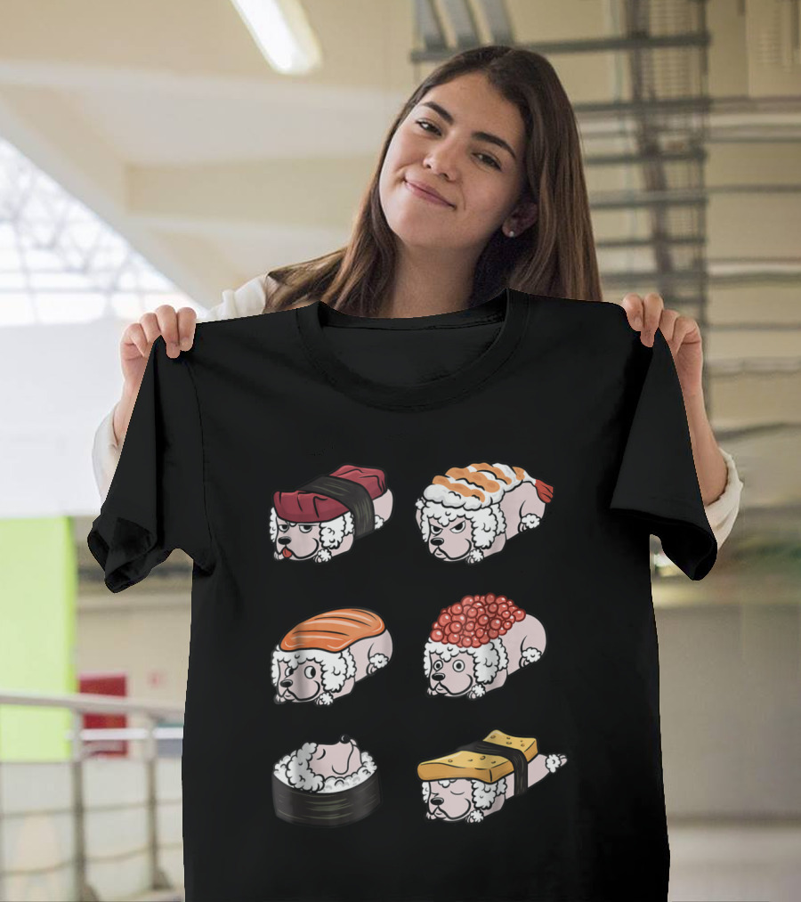 Poodle Nigiri Sushi Funny Dog Cartoon Food T-Shirt