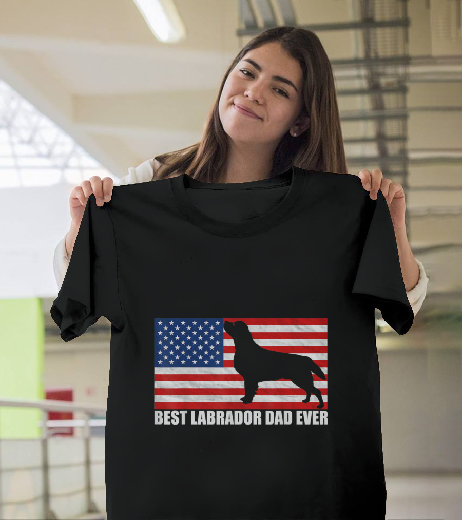 Best Labrador Dad Ever American Flag Background T-Shirt