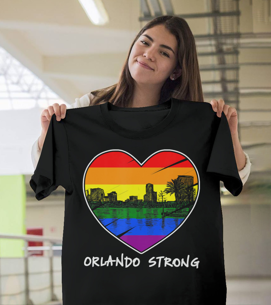 Orlando Strong Florida Skyline Gay Pride Heart Rainbow Flag T-Shirt