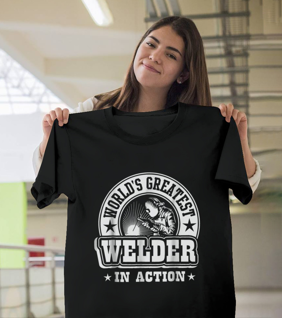 World's Greatest Welder In Action Starburst Halo Mask Torch T-Shirt