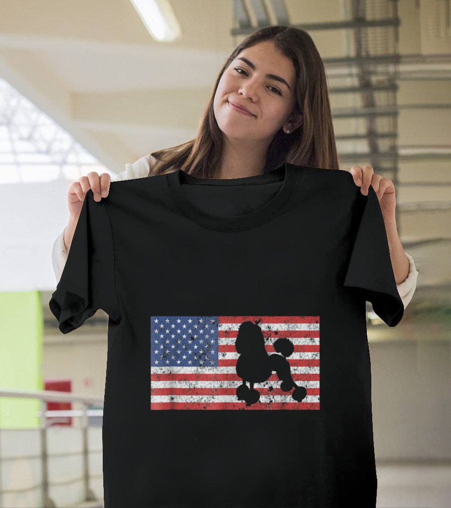Poodle Silhouette with American Flag for 4th of July T-Shirt