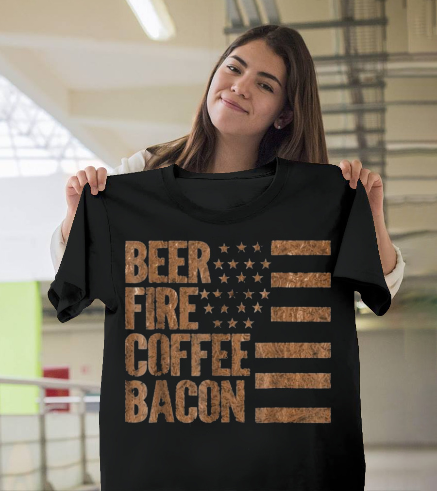 BEER FIRE COFFEE BACON USA FLAG T-Shirt