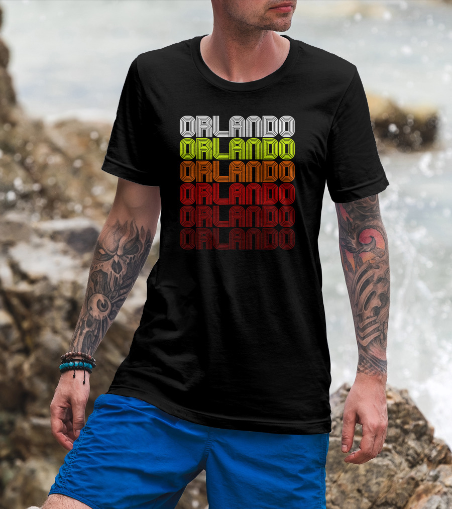 Orlando Retro 70s 80s Stripe Text Design With Bold Gradient Colors T-Shirt