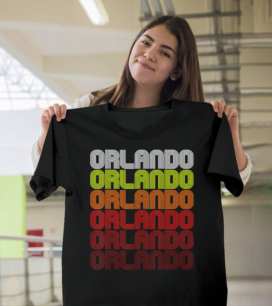 Orlando Retro 70s 80s Stripe Text Design With Bold Gradient Colors T-Shirt