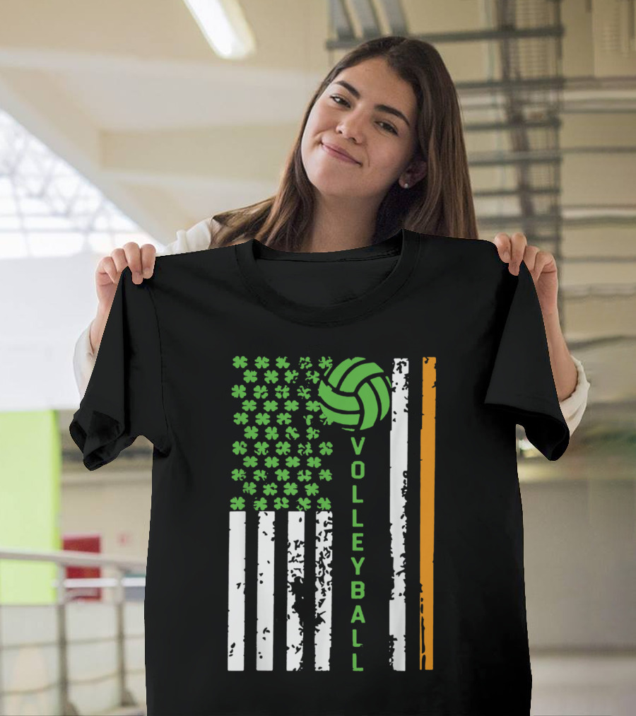 Saint Patrick's Irish American Volleyball Flag with Shamrocks and Green Volleyball T-Shirt