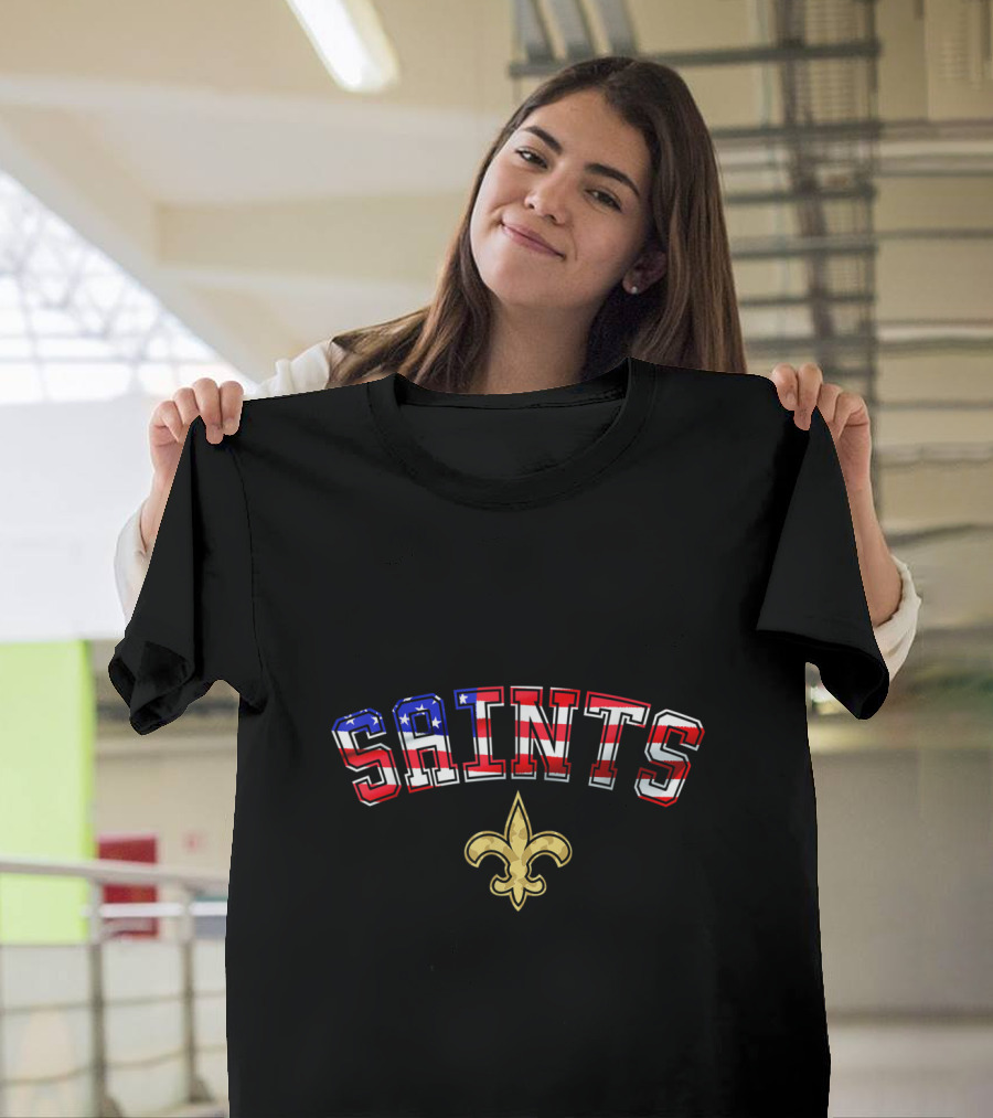 Saints Nola New Orleans Football Fan for Life Fleur-de-Lis USA Flag T-Shirt