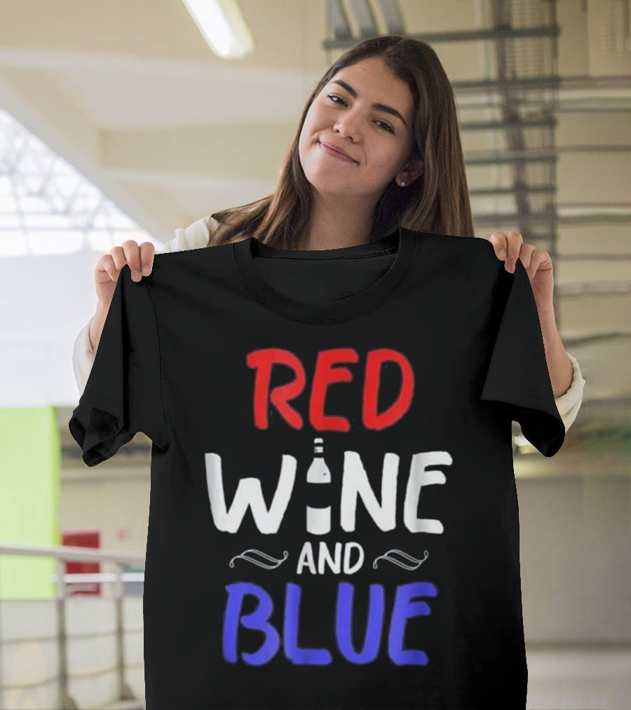 Red Wine and Blue July Patriotic Bottle T-Shirt