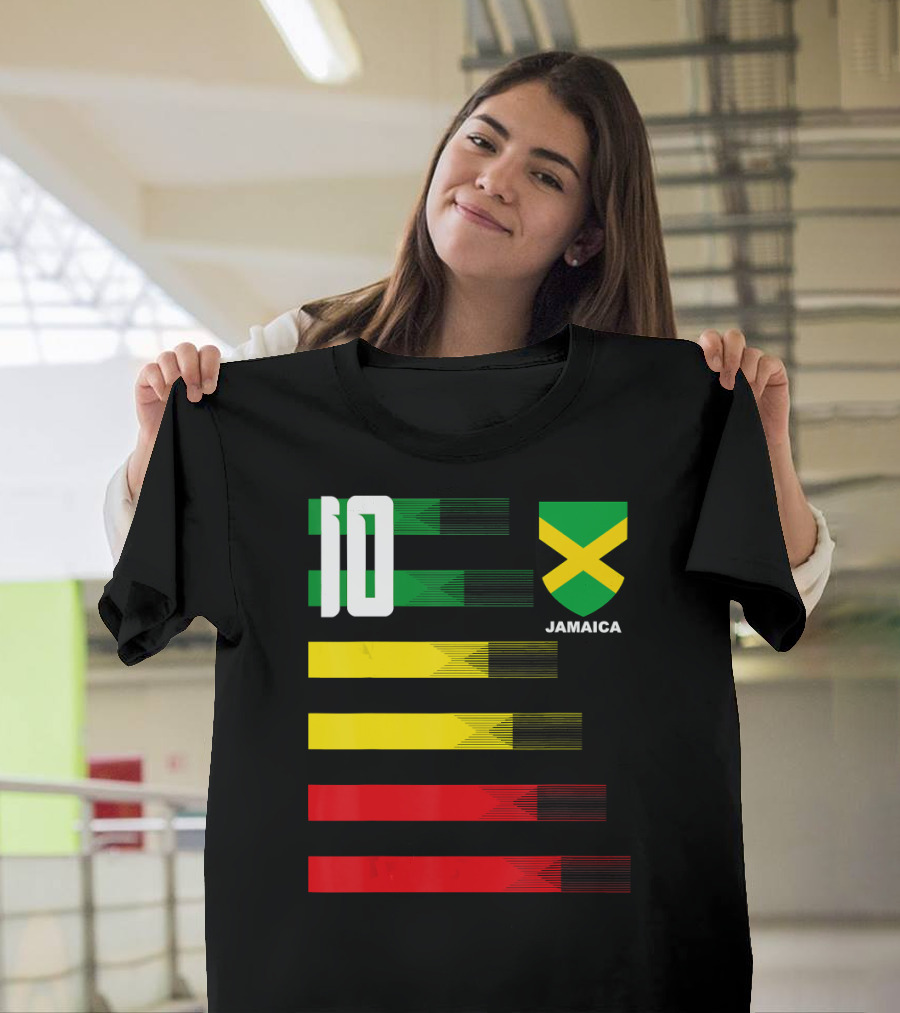 Jamaica Football Soccer Jersey Number 10 Reggae Colors Flag Emblem T-Shirt