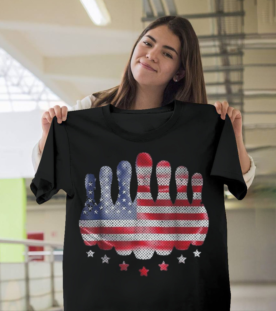 4th of July Stars and Stripes Bowling Pins with American Flag T-Shirt