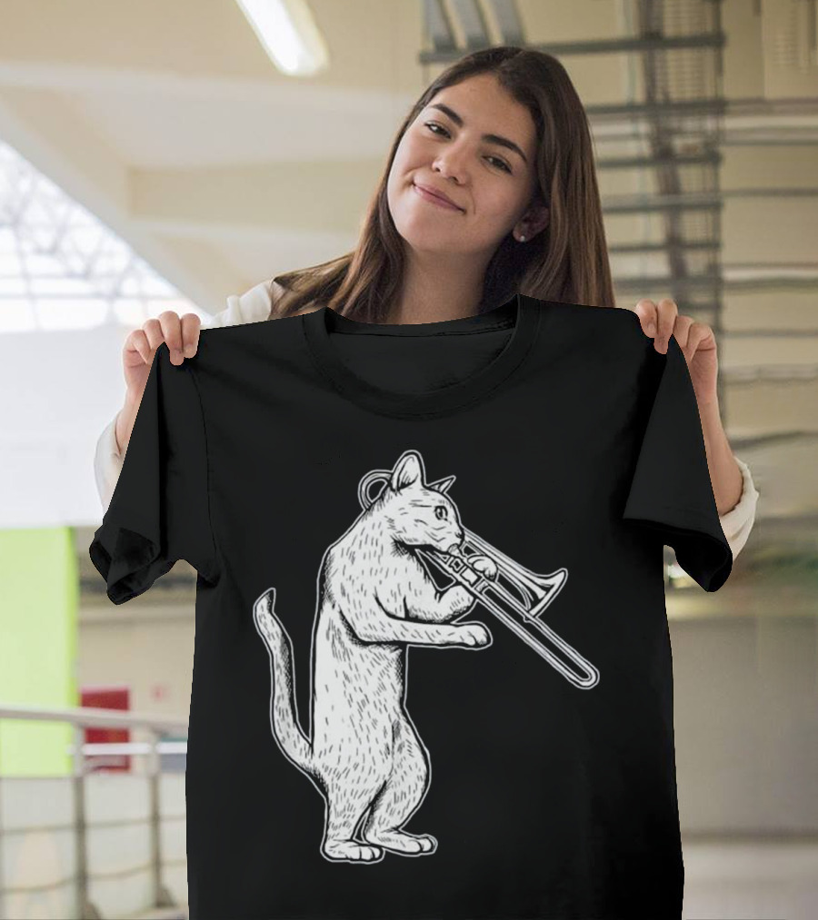 Jazz Cat Playing Trombone Coo Music Feline T-Shirt