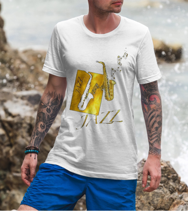 Jazz Saxophone Gold Notes And Text T-Shirt