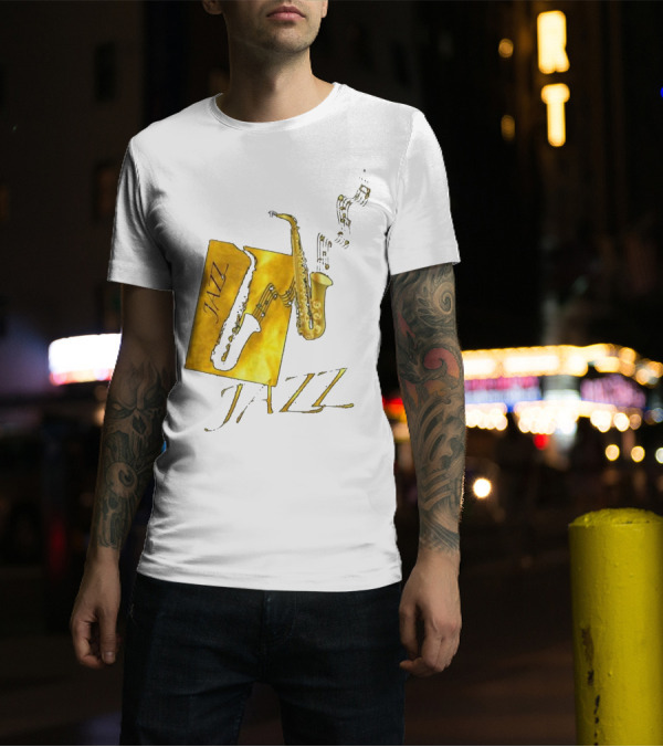 Jazz Saxophone Gold Notes And Text T-Shirt
