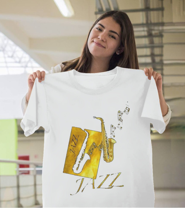 Jazz Saxophone Gold Notes And Text T-Shirt