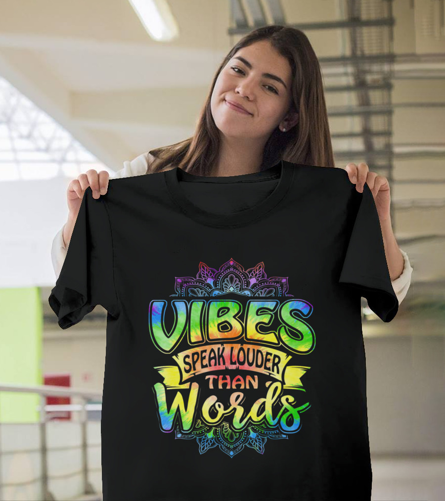 Vibes Speak Louder Than Words Namaste Yoga Mandala Groovy Spiritual T-Shirt