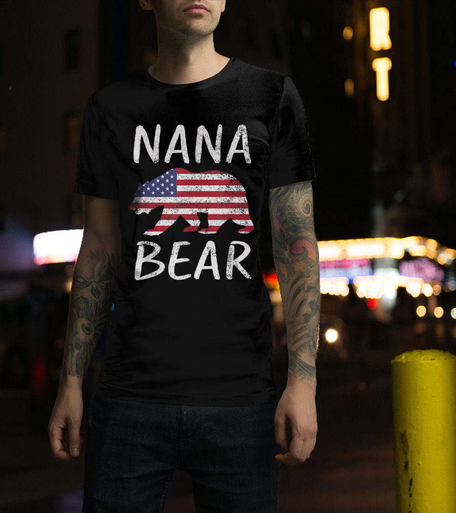 Nana Bear American Flag Print T-Shirt