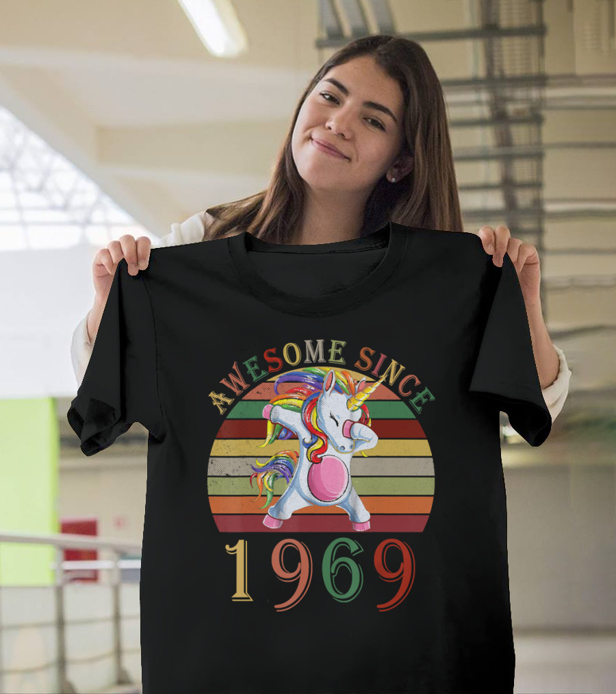 Awesome Since 1969 Unicorn Vintage Rainbow Dabbing T-Shirt