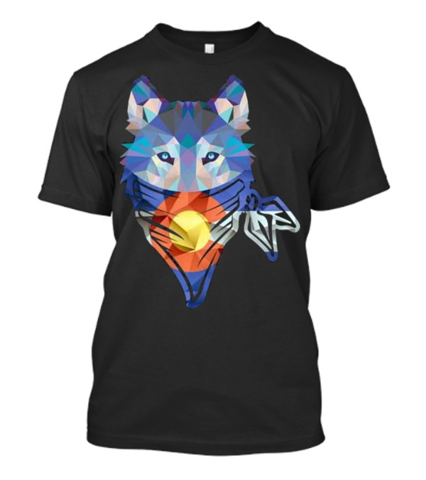 Colorado State Flag Geometric Wolf Dog Face T-Shirt