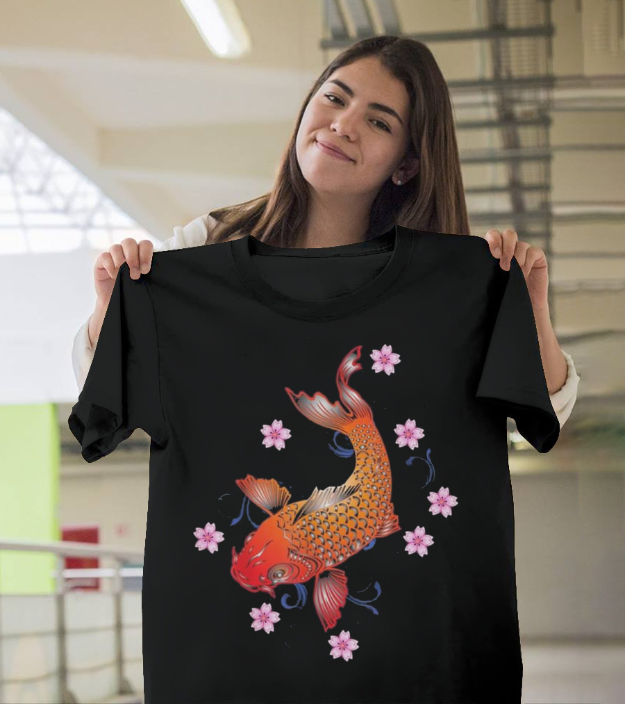 Japanese Koi Fish With Cherry Blossoms Pond T-Shirt