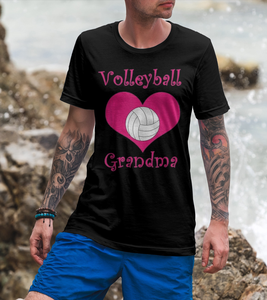 Volleyball Grandma Pink Heart T-Shirt