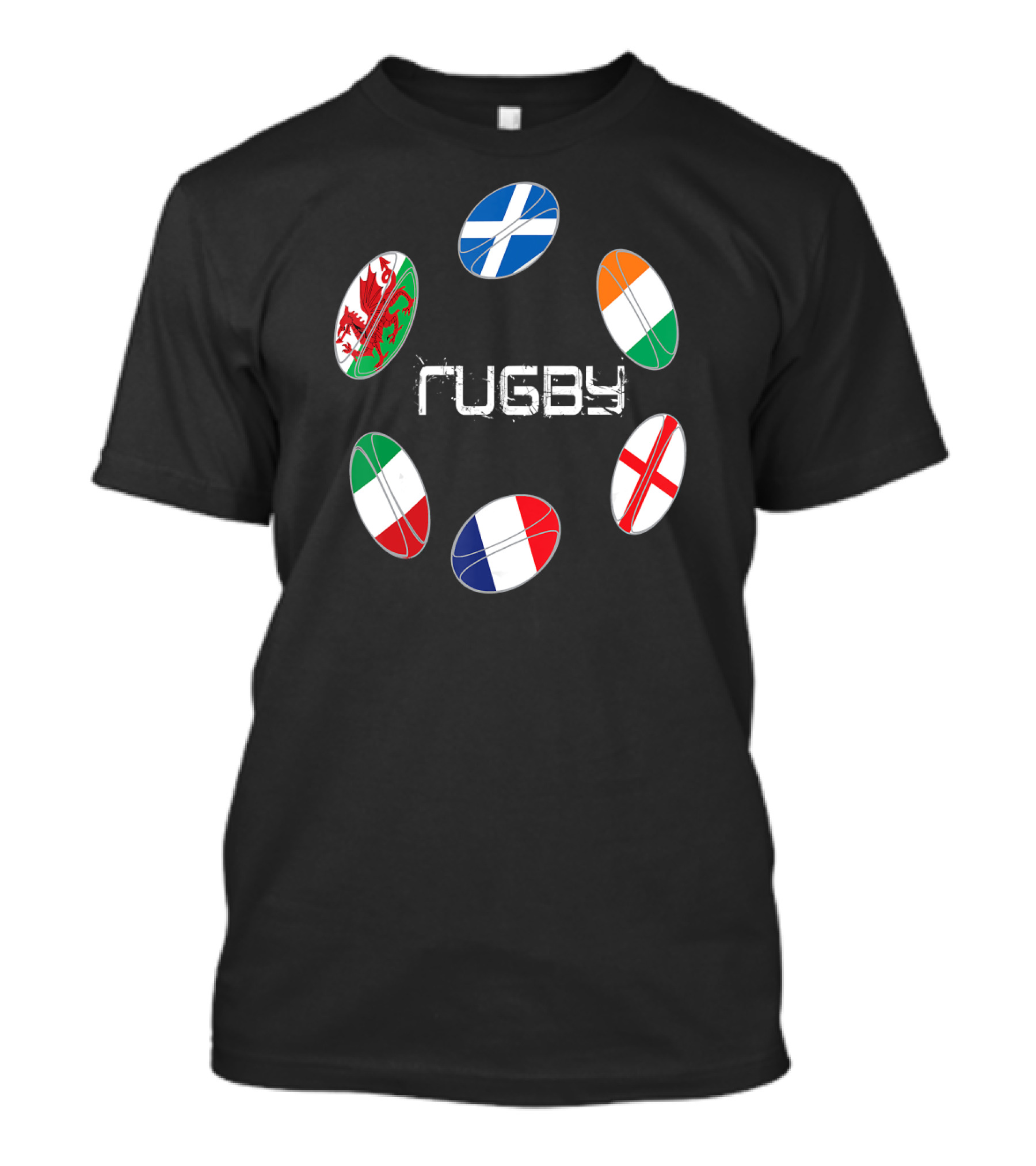 6 Nations Rugby Flags Circle Rugby T-Shirt