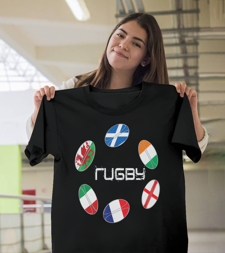 6 Nations Rugby Flags Circle Rugby T-Shirt
