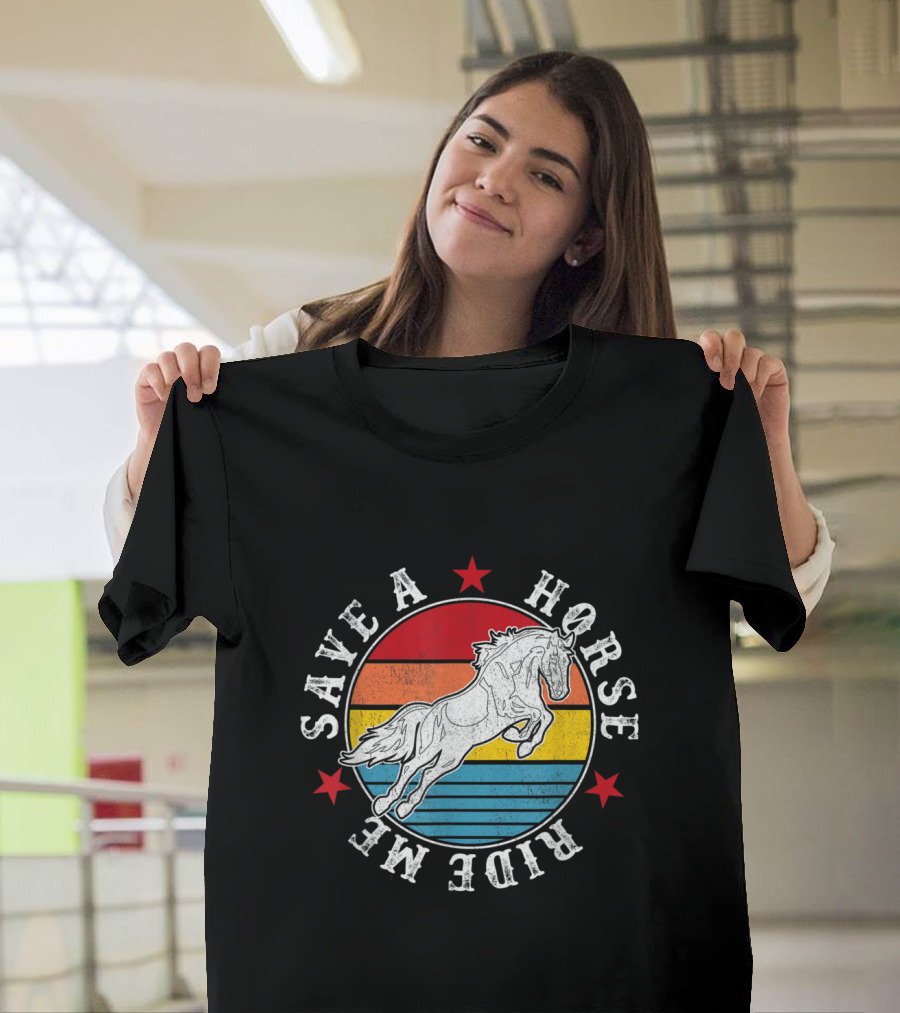 Save A Horse Ride Me Vintage Rainbow Stars T-Shirt