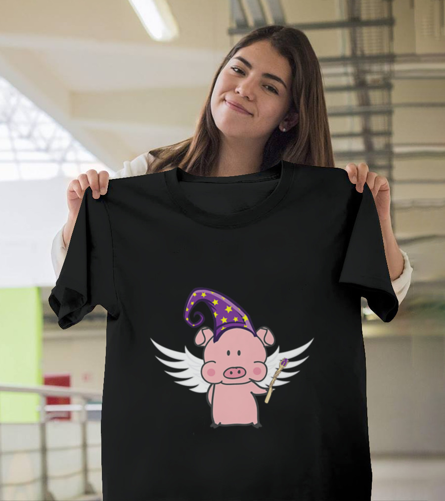 Presto the Magic Flying Pig with Wizard Hat and Wings Super Soft T-Shirt