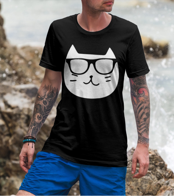 Glasses Meme Funny Cat Hipster T-Shirt