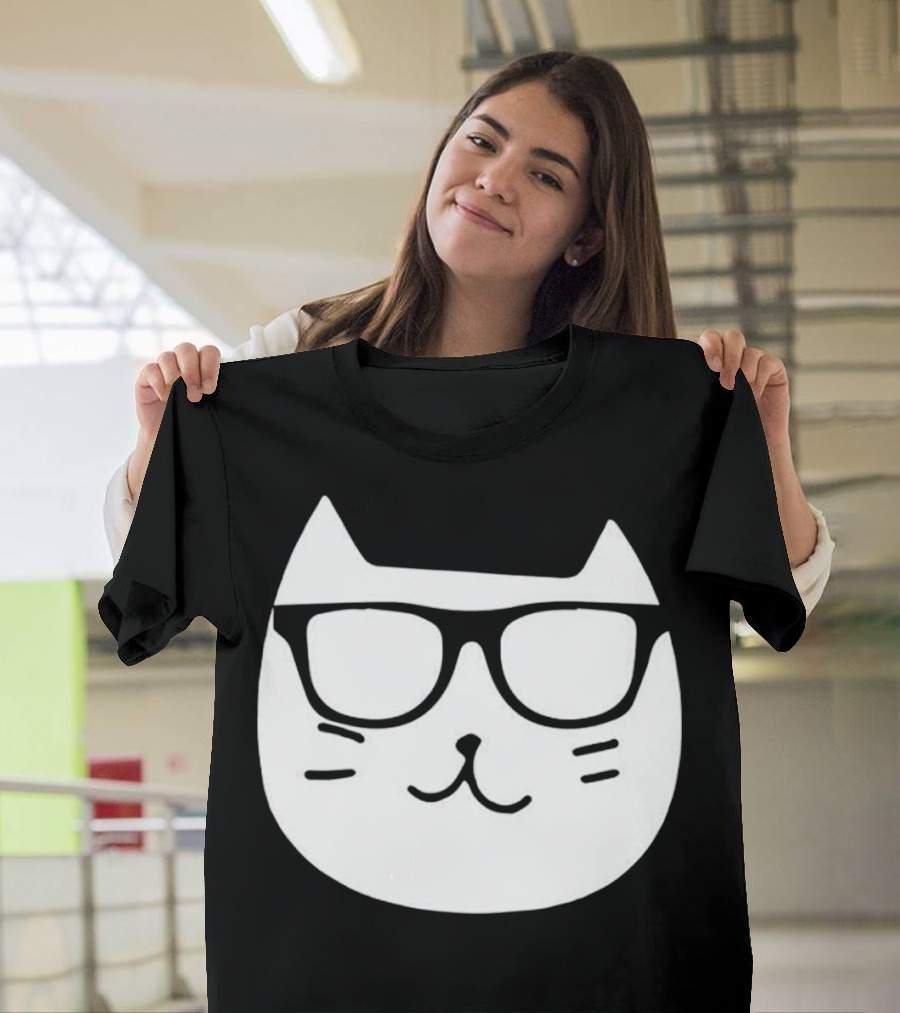 Glasses Meme Funny Cat Hipster T-Shirt