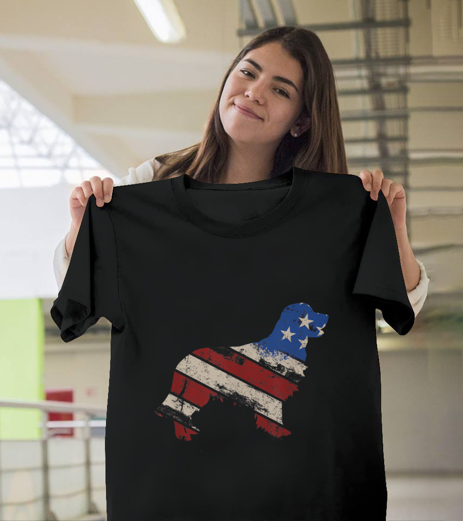 USA Flag Golden Retriever Vintage T-Shirt