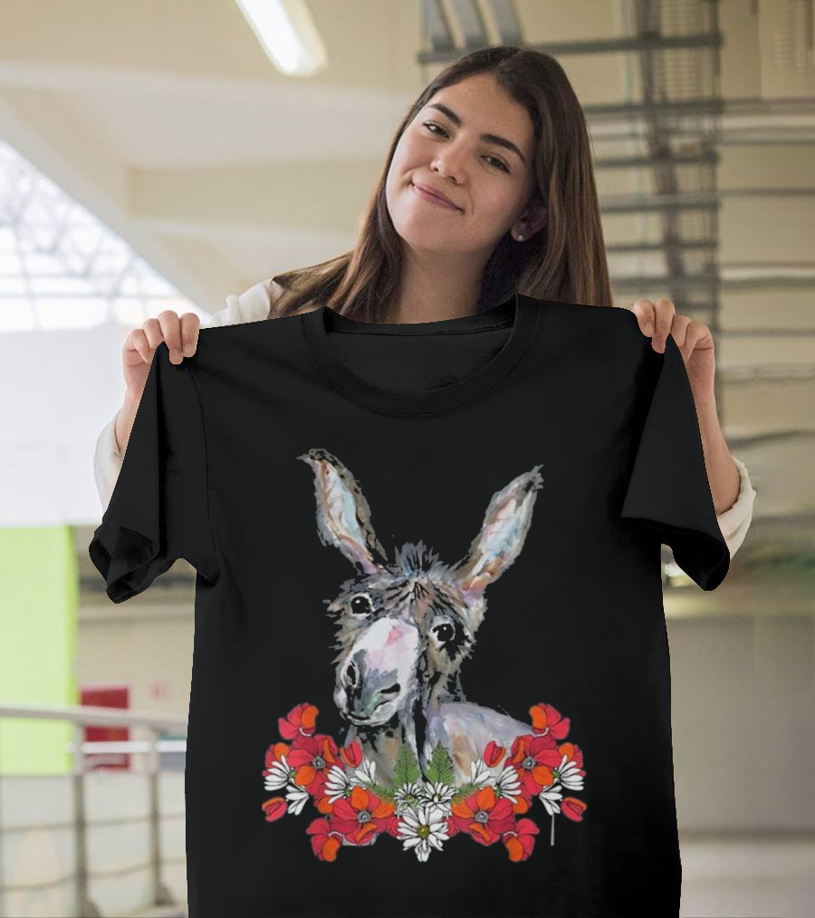 Donkey with Red and White Flowers for Farmers T-Shirt