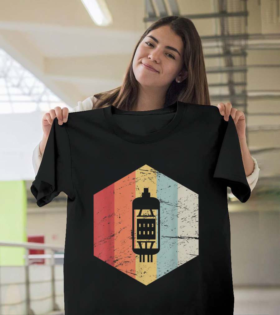Vintage Vacuum Tube Retro Stripes Hexagon T-Shirt