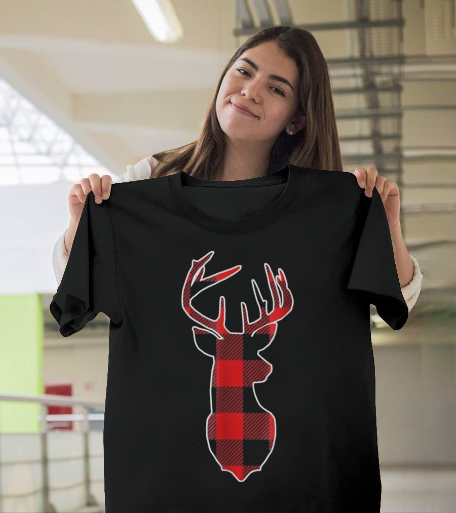 Reindeer Deer Buffalo Plaid Christmas Holid T-Shirt