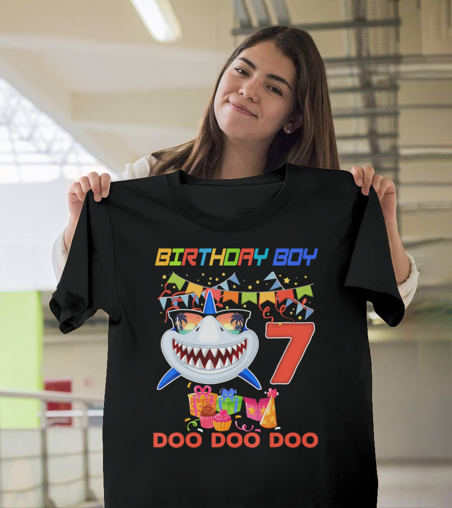 Birthday Boy Shark 7 Doo Doo Doo Party T-Shirt