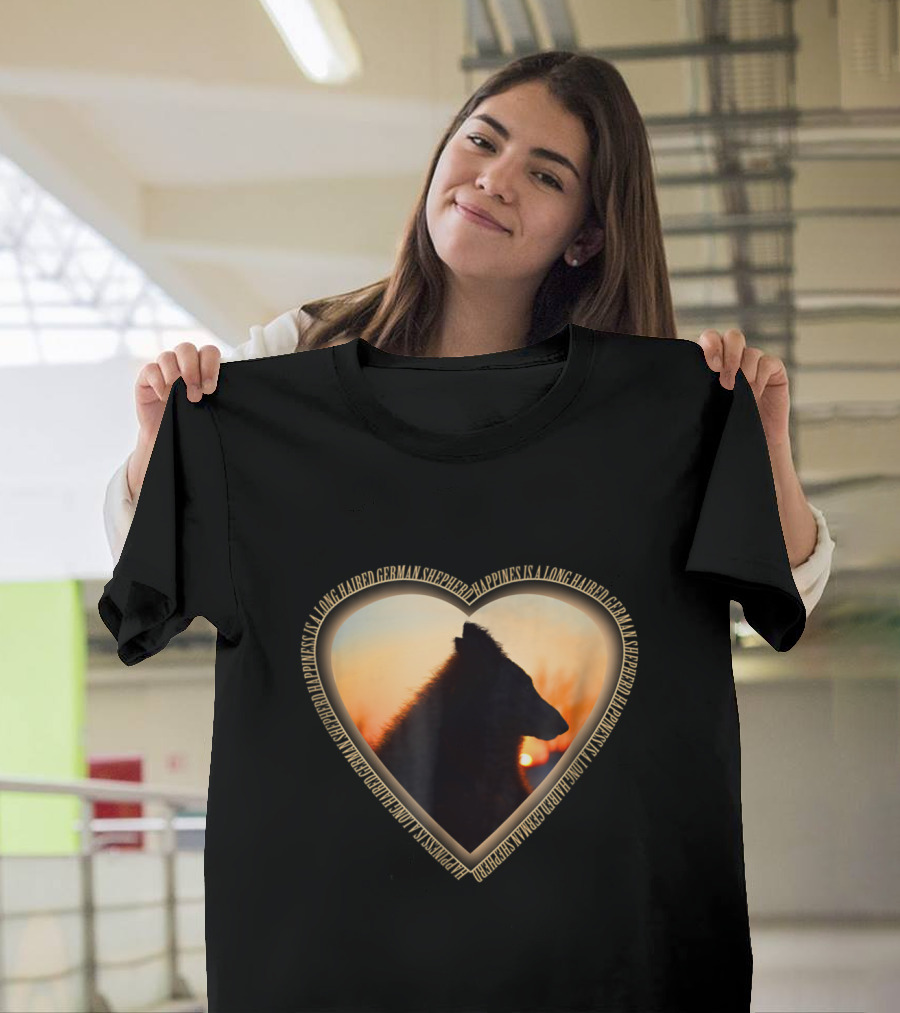 WuffStar Heart Silhouette Happiness Is a Long Haired German Shepherd T-Shirt