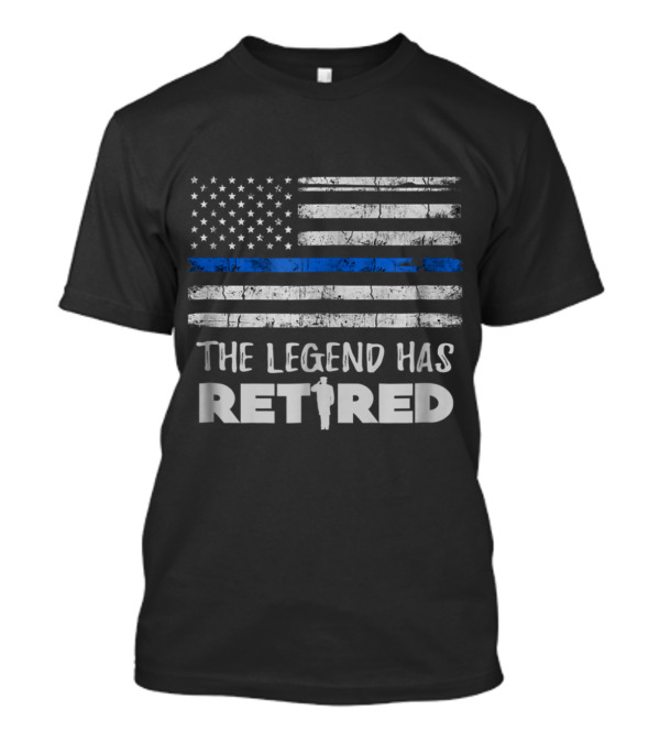 The Legend Has Retired Blue Line Police Officer American Flag T-Shirt