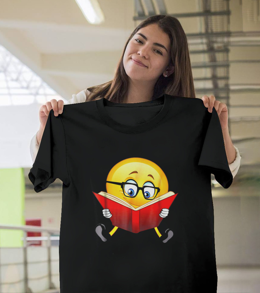 Nerdy Glasses Emoji Reading Red Book T-Shirt