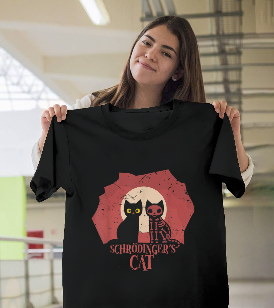 Schrodinger's Cat Black and Skeleton Cats T-Shirt