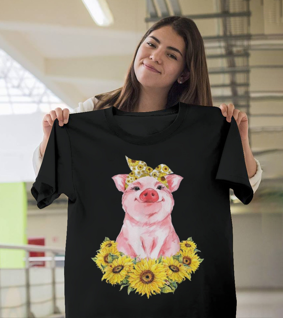 Just A Girl Who Loves Pigs and Sunflowers with Bow Headband T-Shirt