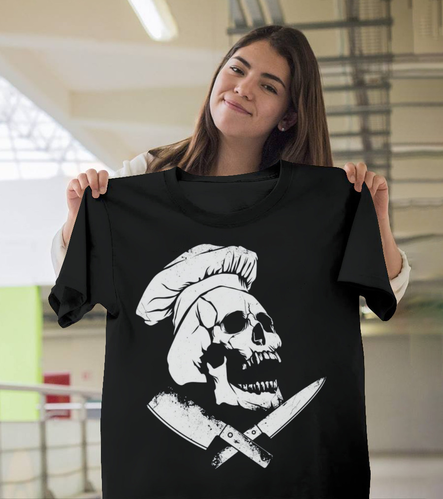 Cool Culinary Gangster Skull Chef Knife Crossbones T-Shirt
