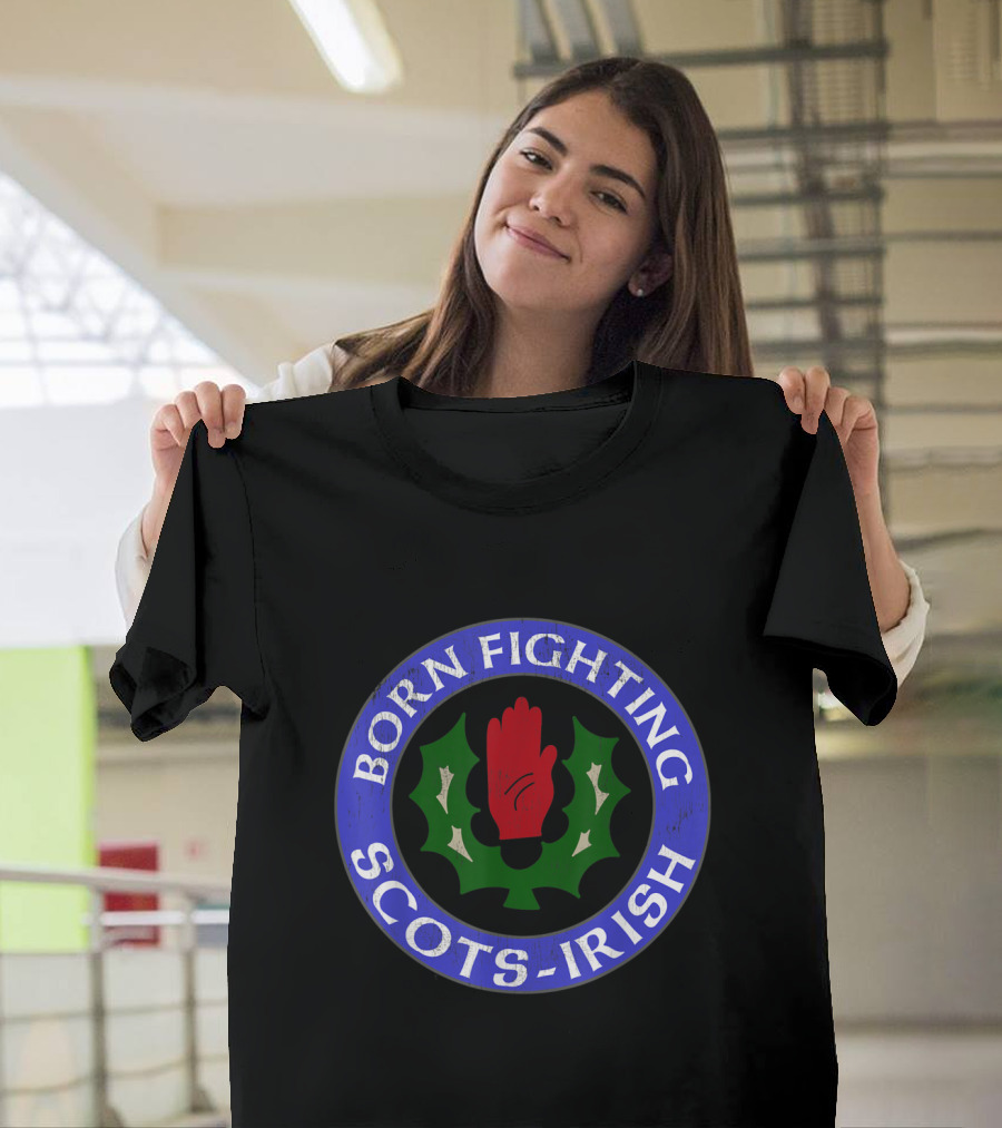 Born Fighting Scots-Irish Red Hand Holly Emblem T-Shirt