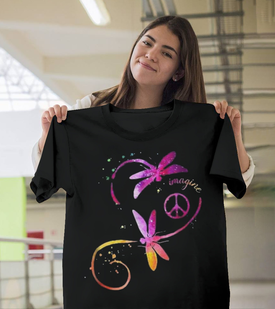 Dragonfly Peace Hippie Love Imagine T-Shirt