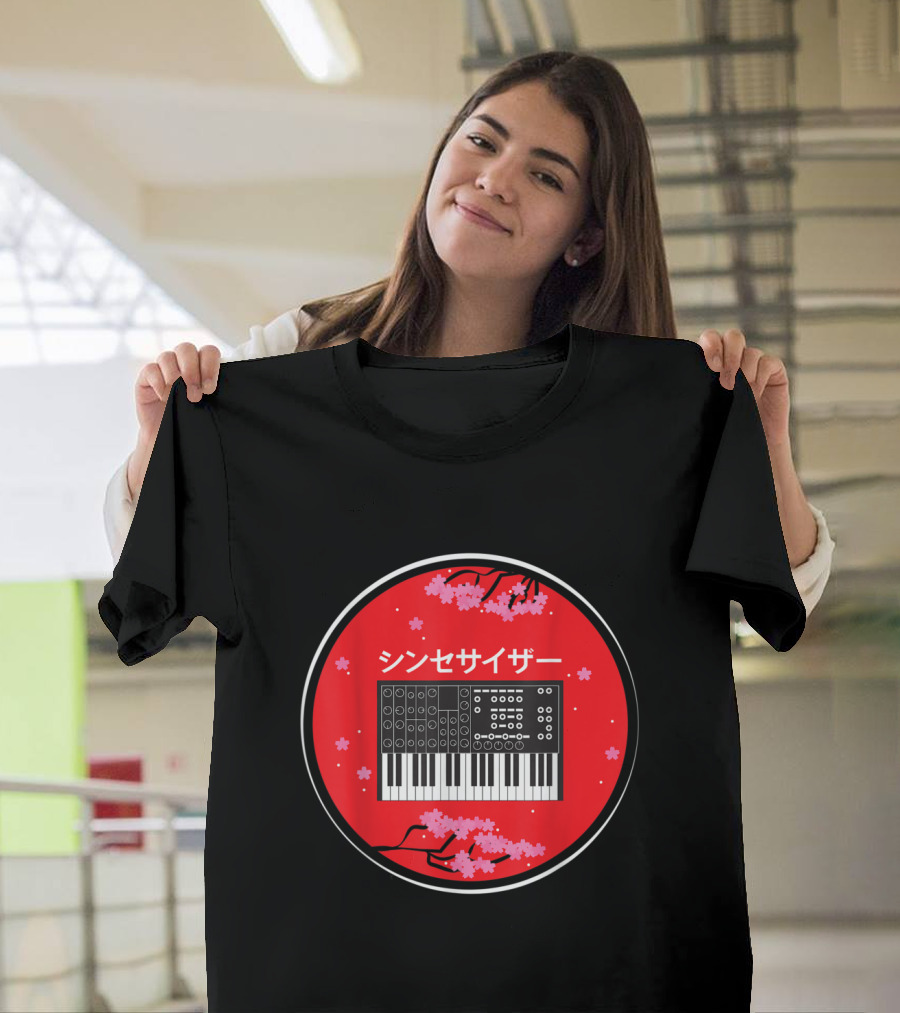 Vintage Synthesizer Japanese DJ Audi Cherry Blossoms T-Shirt