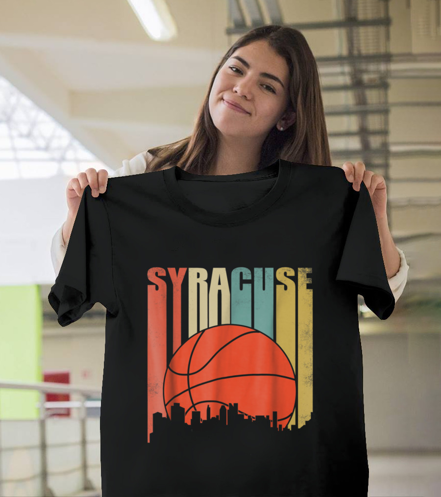 Vintage Syracuse Cityscape Basketball New York T-Shirt