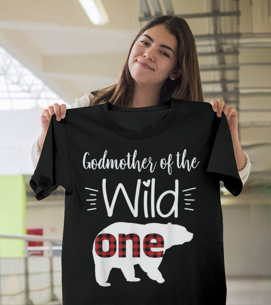 Godmother of the Wild One Bear Buffalo Plaid Lumberjack T-Shirt