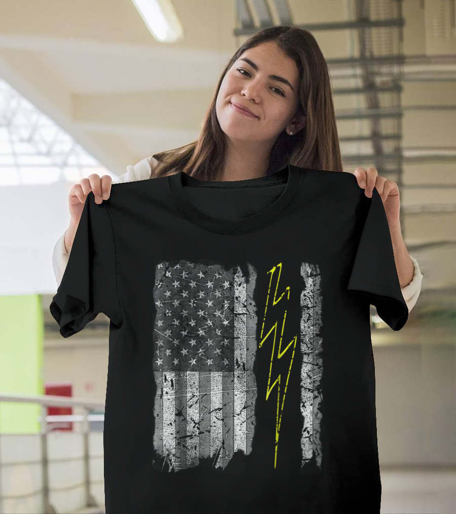 Vintage US Flag with Electric Bolt Sparky Electrician T-Shirt