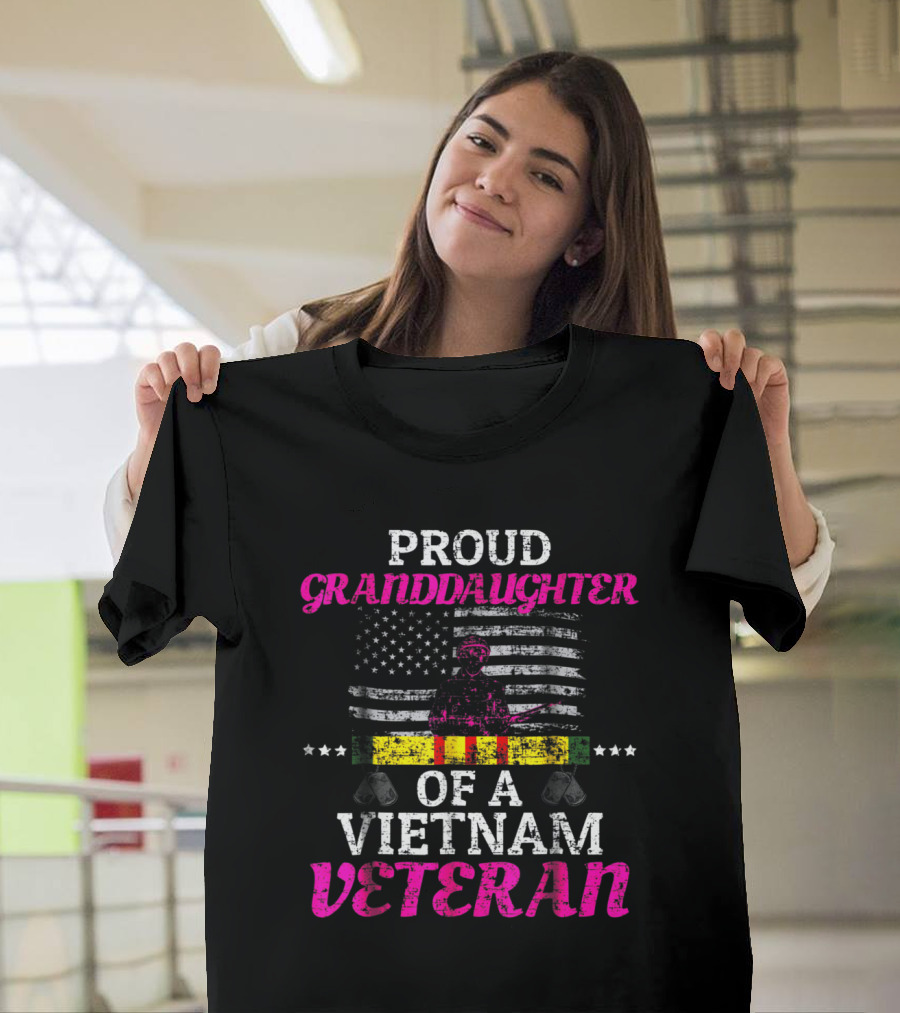 Proud Granddaughter Of A Vietnam Veteran American Flag Veteran Recognition T-Shirt