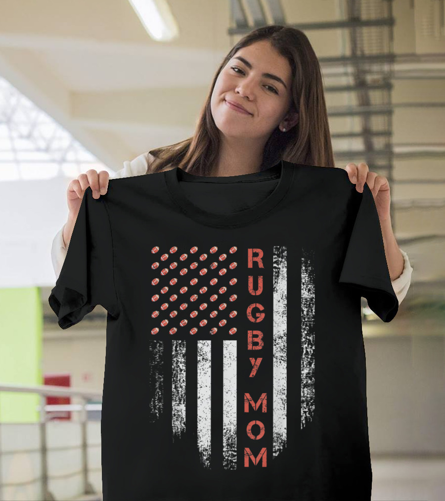 Vintage USA American Flag Rugby Mom Proud Rugby T-Shirt